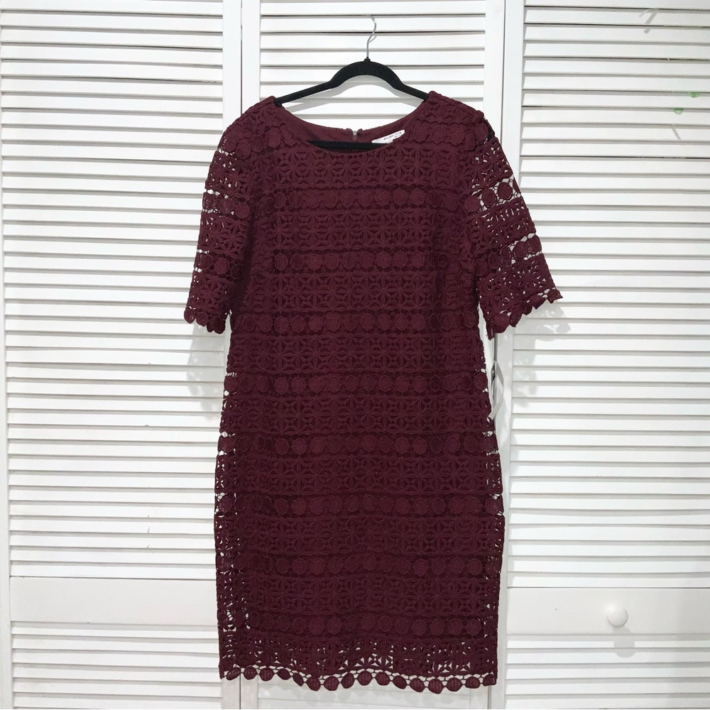 Studio One New York Red Wine Burgundy Midi Lace Dress Size 16